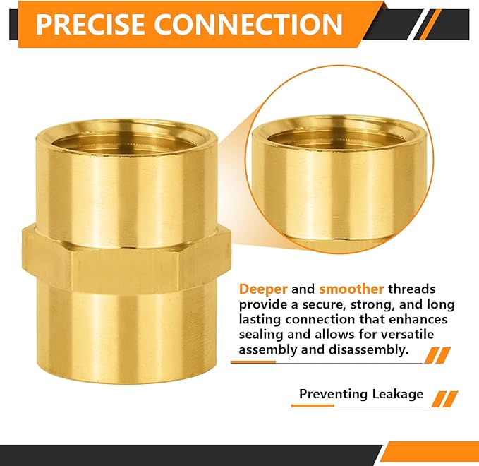 5-PCs HeSun Brass Pipe Fitting, 1/2" NPT Female x 1/2" NPT Female Hex Pipe Adapter
