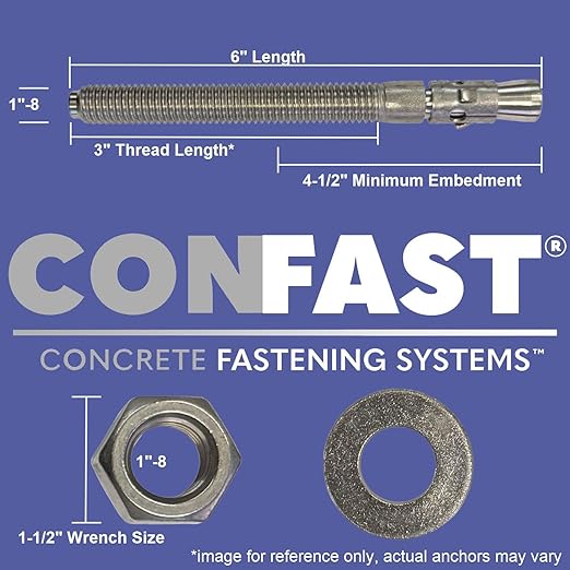 CONFAST 1" x 6" Wedge Anchor Zinc Plated (Box of 5)