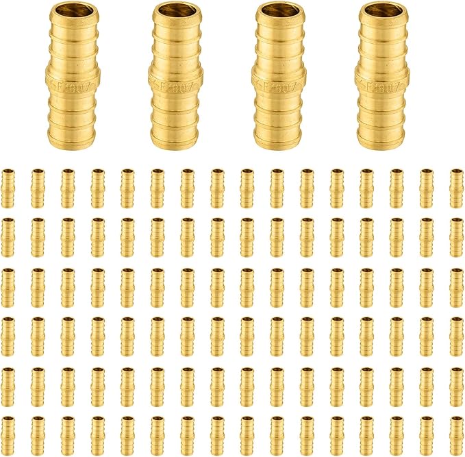 500-Pack Foskan 1/2 Inch PEX Straight Coupling,Brass Crimp Fittings for PEX Tubing Pipe