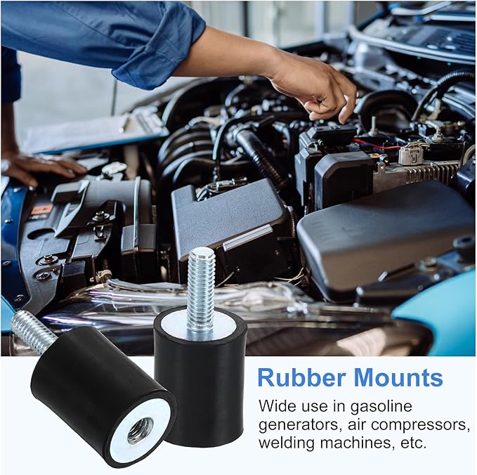 uxcell M6 Rubber Mounts, 2Pcs 20x25mm(DxH) Rubber Cylindrical Anti Vibration Isolator Shock Absorber with Lock Nut for Car Bobbin Generator Air Compressors