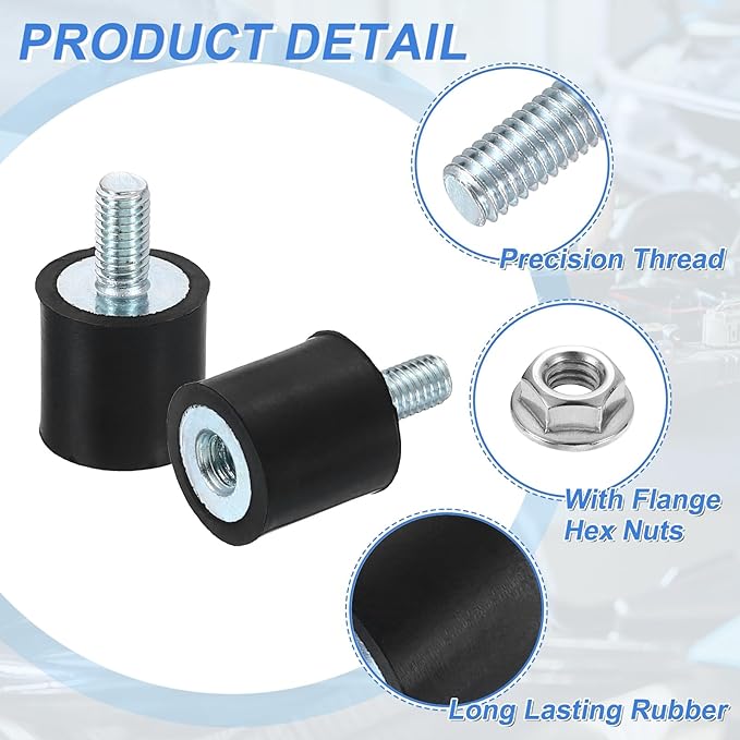 uxcell M5 Rubber Mounts, 4Pcs 15x15mm(DxH) Rubber Cylindrical Anti Vibration Isolator Shock Absorber with Lock Nuts for Car Bobbin Generator Air Compressors