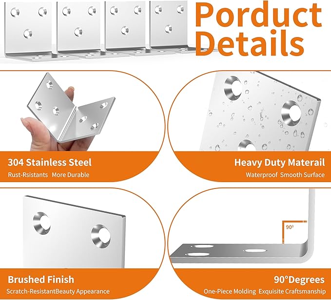 40Pcs Stainless Steel Angle Bracket, 2"x2"x2" Heavy Duty L Brackets for Wood, 50MM 2Inch Wide Corner Brackets Metal Corner Brace 90Degree L Shape Bracket for Wooden Frame Bed Furniture Bookshelf