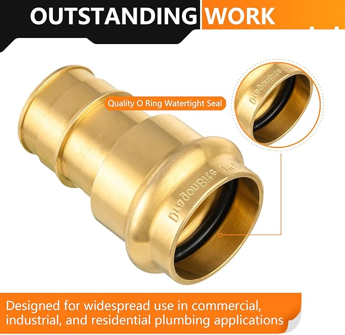 2-Pack HeSun Copper Press Fitting Adapter, 3/4" PRESS X 1" PEX-A Expansion F1960 Coupling, LF Brass