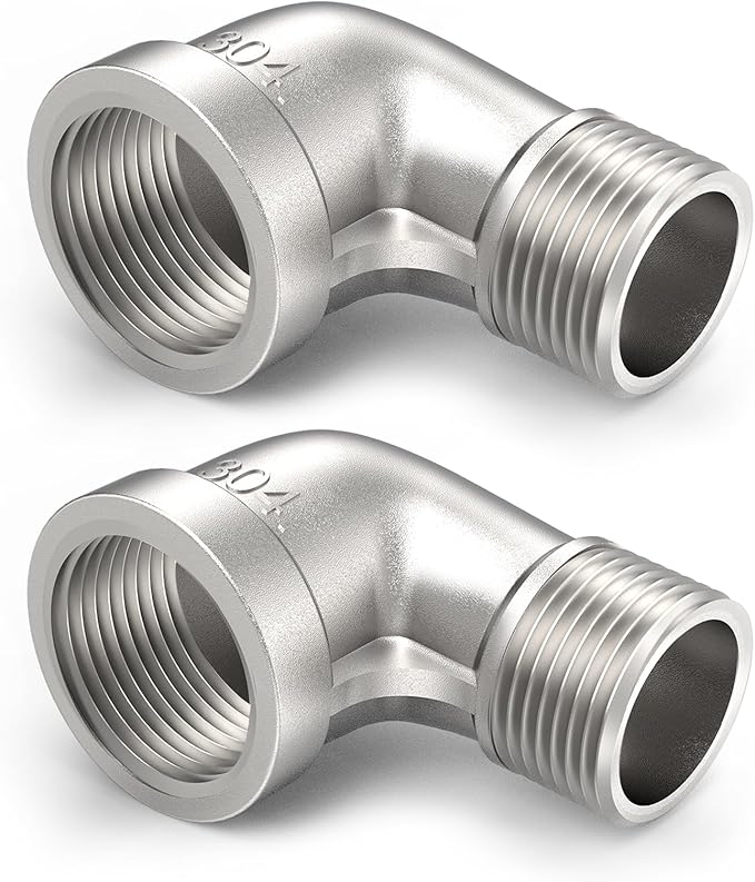 ChillWaves 304 Stainless Steel Pipe Fitting, 90 Degree Elbow 1-1/4" NPT Male x 1-1/4" NPT Female Thread Adapter(2-PACK)