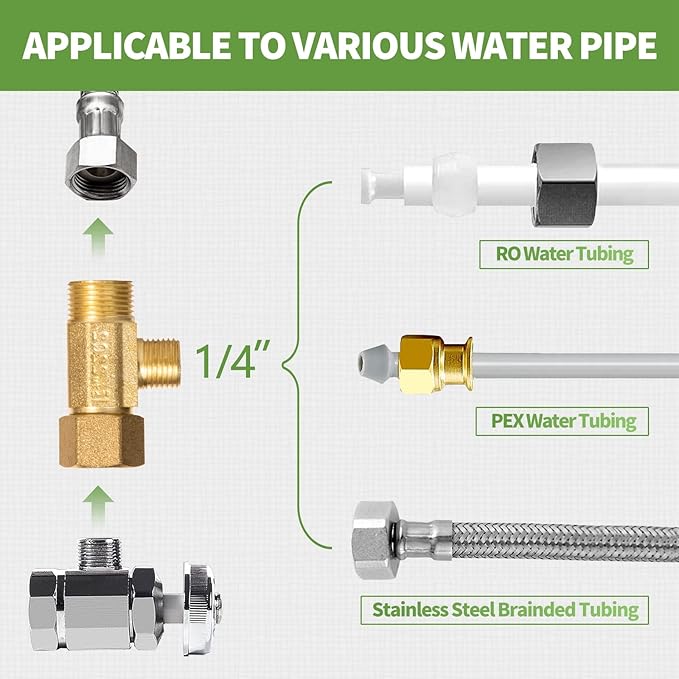 Lead-Free 4 PCS Brass Angle Stop Add-A-Tee Valve 3/8" Female by 3/8 Inch by 1/4-Inch Male T Extender Water Compression Easy Connect Tee (Pack of 4)