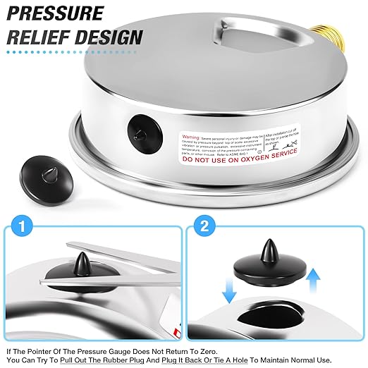 MEANLIN MEASURE 0~160Psi Stainless Steel 1/4" NPT 4" FACE DIAL Liquid Filled Pressure Gauge WOG Water Oil Air Lower Mount, with 1/4" x 1/2" NPT and 1/4" x 3/8" NPT Hex Bushing