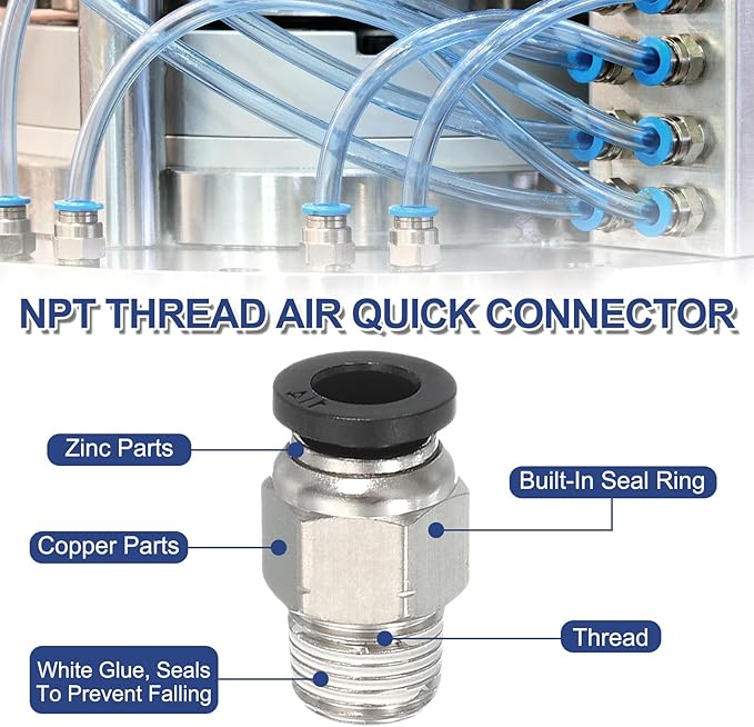 MECCANIXITY 2 Pcs NPT Push to Connect Air Fittings, Male Straight 5/16" Tube OD x 3/8" NPT Thread Air Quick Connector Coupling Adapter for Gas Hose Pneumatic Tools, Black