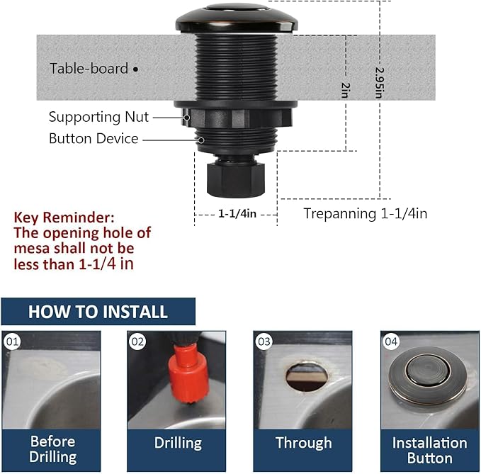 Garbage Disposal Air Switch Kit Sink Top Waste Disposal Stainless Steel Oil Rubbed Bronze On/Off Air Button Food and Waste Disposals Part by Etoolcity