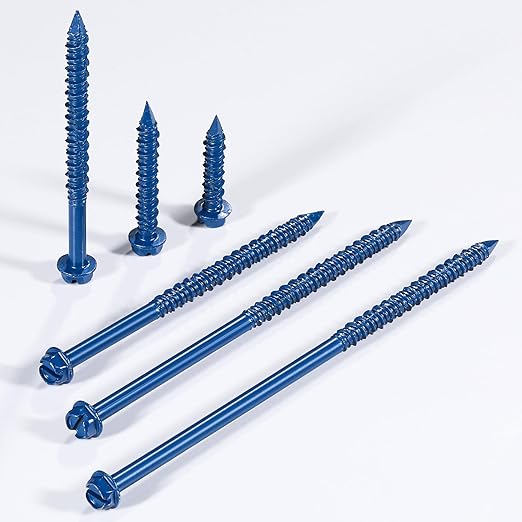 Wensilon(70 PCS) 3/16" Slotted Hex Concrete Screws Anchor Kit Blue Hexagon Head for Anchoring to Masonry, Block or Brick Stucco