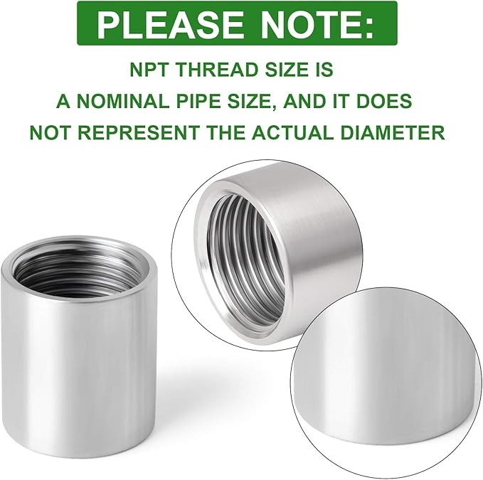 TAISHER 2PCS 304 Stainless Steel Cast Pipe Fitting, Coupling, 1/4" x 1/4" NPT Female Threaded