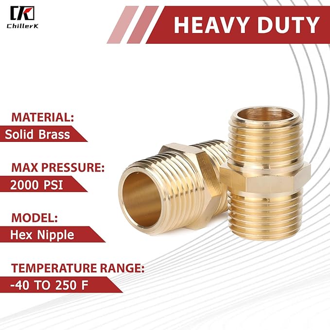Hex Couplings, 1/8" NPT Male To Male Brass Hex Nipple Adapters, Brass Pipe Extension Fittings for Oil/Air/Water/Gas Systems. (4 Pack)