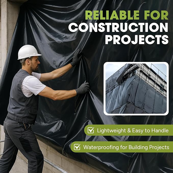 10 Mil Black Plastic Sheeting 5x100 FT – Heavy Duty Polyethylene Plastic Rolls for Garden, Black Plastic Rolls for Crawl Space Vapor Barrier, Construction, Landscaping, Weed and Moisture Control
