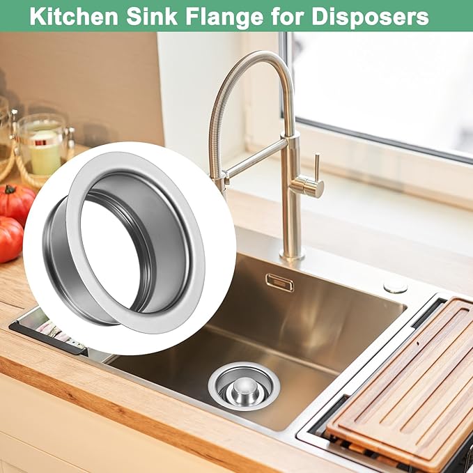 1-Pack Garbage Disposal Sink Flange, Kitchen Sink Replacement Accessories, Garbage Disposal Parts, Universal Flange Fit for 3-1/2 Inch Standard Sink Drain Hole [Silver]