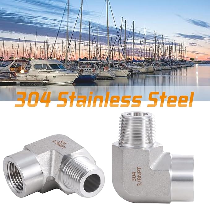 Stainless Steel Pipe Fitting 90 Degree Barstock Street Elbow 3/8" NPT Male x 3/8" NPT Female 2 Pack
