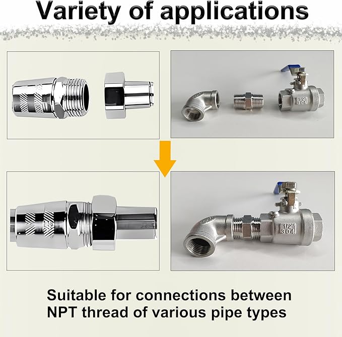3/8" NPT Male Hex Nipple Pipe Fittings, 304 Stainless Steel 3/8 inch Threaded Pipe Adapter Fittings Equal Nipples Connectors, 4pcs Male Straight Connector Pipe Fitting