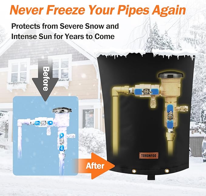 Backflow Preventer Pipe Insulation Cover (5°F) - Irrigation Sprinkler Valve Insulated Pouch - Water Well Pump Cover - Sturdy 5 Layers for Winter Freeze Protection, 14" W x 18" H, Black