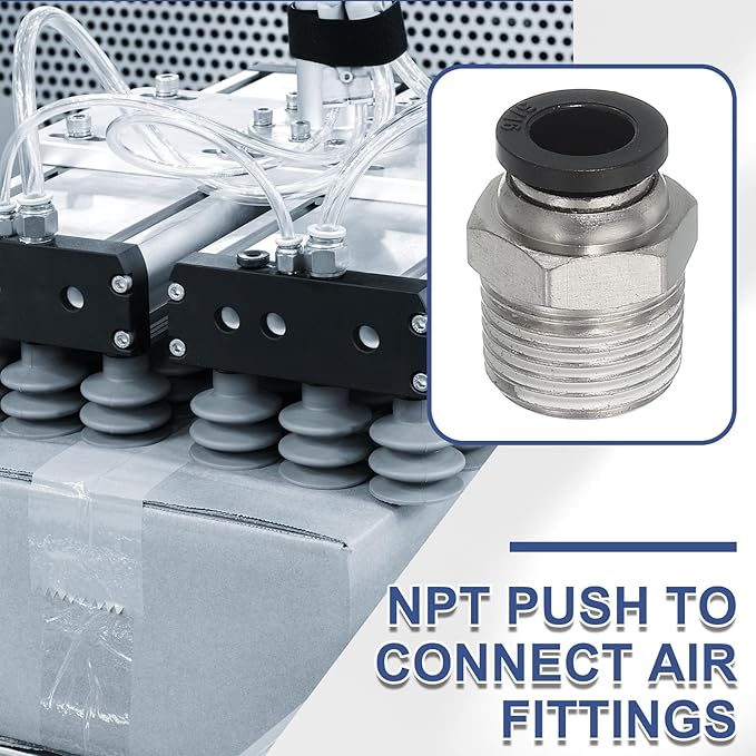 MECCANIXITY 2 Pcs NPT Push to Connect Air Fittings, Male Straight 5/16" Tube OD x 3/8" NPT Thread Air Quick Connector Coupling Adapter for Gas Hose Pneumatic Tools, Black