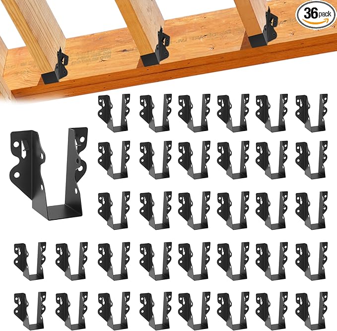 36 Pcs 2"x 4" Joist Hanger,Q235B Steel Face Mount Joist Hangers,Black Powder Coated Hurricane Ties for Rafter, Rafter Brackets for Floor, Deck and Ceiling Joists