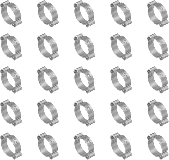 PATIKIL 25 Pack 20-23mm Double Ear Hose Clamp, 304 Stainless Steel O Clip Crimp Rings for Fuel Petrol Pipe Tube Fitting Connections, Silver Tone