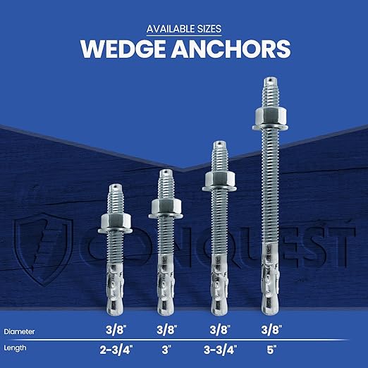 Conquest 316 Stainless Steel Concrete Wedge Anchors 1/4" x 1 3/4" - Heavy Duty Anchor Bolts for Marine, Coastal, and Outdoor Environments (100 Pack)
