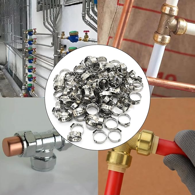 EATAKWARD 3/4 Inch Pex Crimp Ring, 50 Pack Pex Fitting Clamps Pinch Ring, 304 Stainless Steel Clamps Pinch Ring for PEX Tubing Fittings Connection