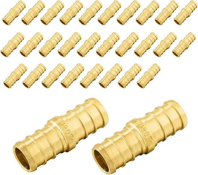 30-Pack PEX Fittings Niikappu 3/4"x3/4" Pex Straight Coupling, Brass Crimp Pipe Fittings for PEX Pipes, ASTM F1807