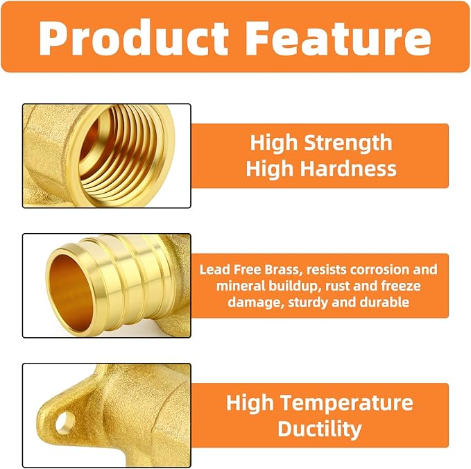 GASHER 6Pcs No Lead Brass Pex Drop Ear Elbow, PEX 1/2" x 1/2" NPT Female Threaded Adapter Crimp Fitting for Hot or Cold Water Systems
