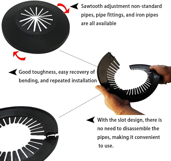 1 Piece Pipe Cover Flange Decoration Fit 0.59 to 1.77 inch Outer Diameter Pipe (15-45mm), PP Plastic Radiator Escutcheon Plate, Plumbing Cover Plates for Floor Wall Tube Decor, Black
