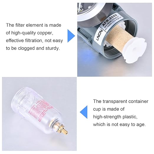 1/4 Inch NPT Air Filter Pressure Regulator, Water-Trap Air Tool Compressor Filter with Gauge