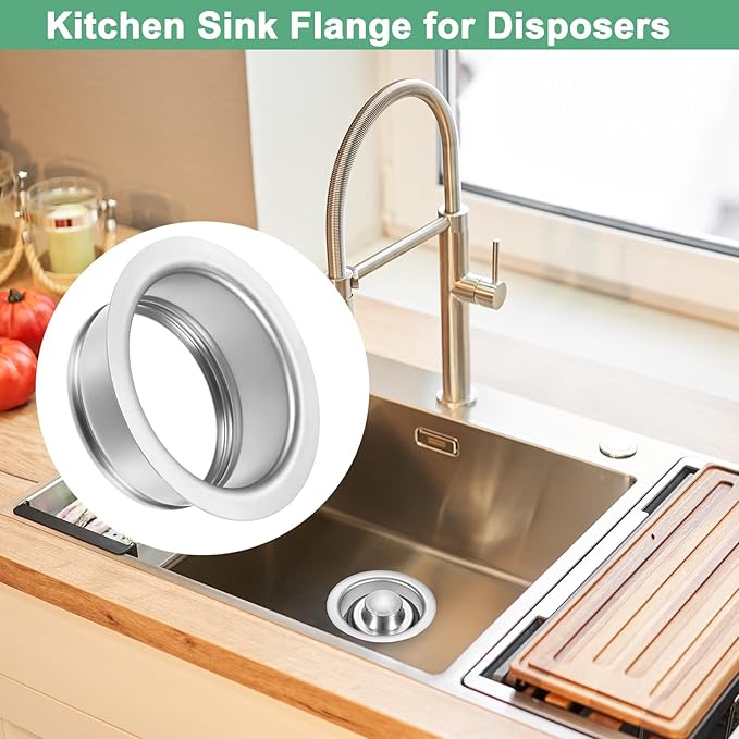 1-Pack Garbage Disposal Sink Flange, Kitchen Sink Replacement Accessories, Garbage Disposal Parts, Universal Flange Fit for 3-1/2 Inch Standard Sink Drain Hole [Silvery White]