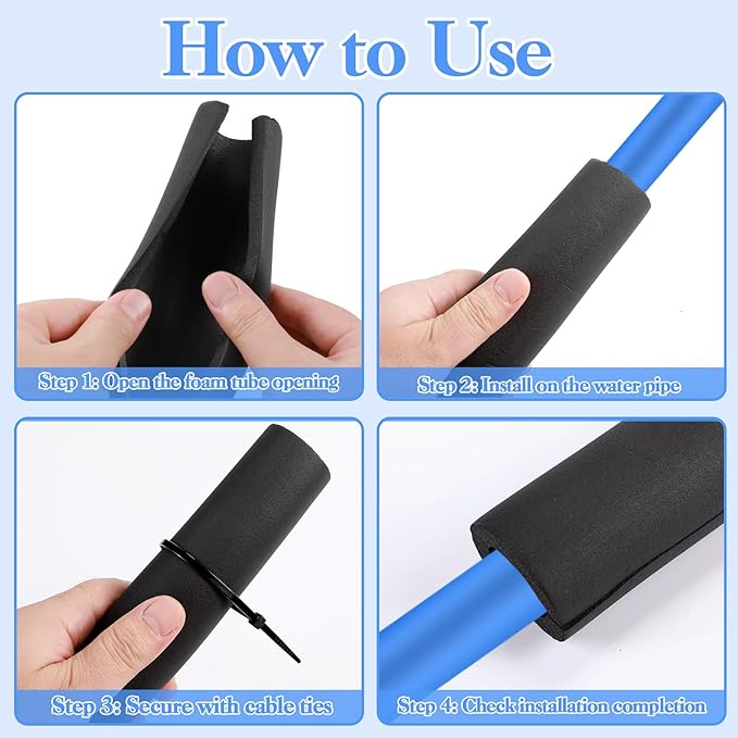6 Pcs Pipe Insulation Foam Tube Black Pipe Wrap Freeze Protection Heat Preservation Pipe Covers for Tubing Outdoor Water Pipe Freeze Protection (1.3FTx1.06in)