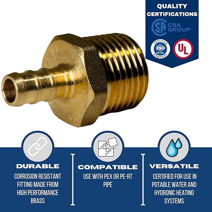 XFITTING 3/8 inch Pex x 1/2 inch Male NPT Adapter, 24-4-8=10X, 10 Pieces
