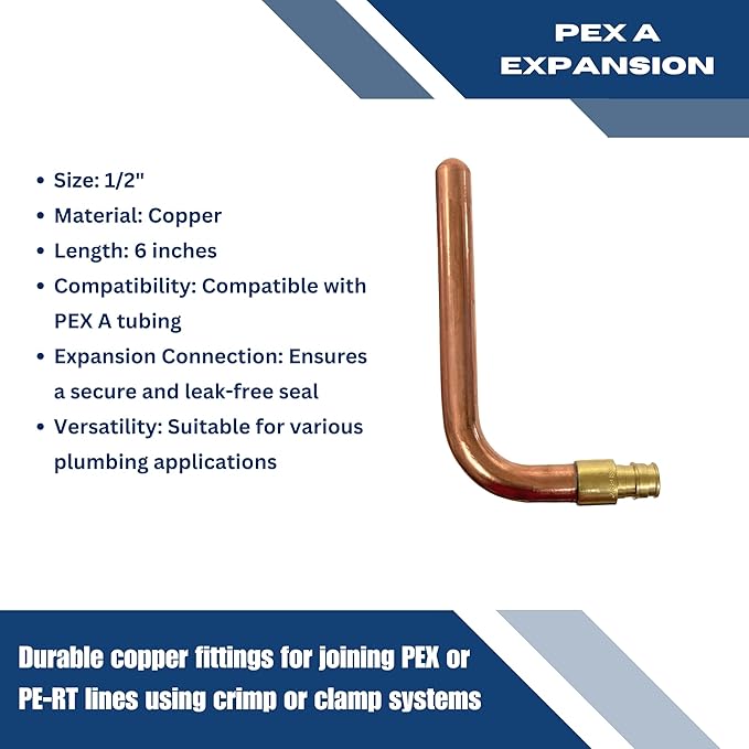 XFITTING 1/2 inch Pex A Expansion Stub Out Elbow 3.5 inch x 6 inch, F1960, Copper, 30-3-5=5X, 5 Pieces