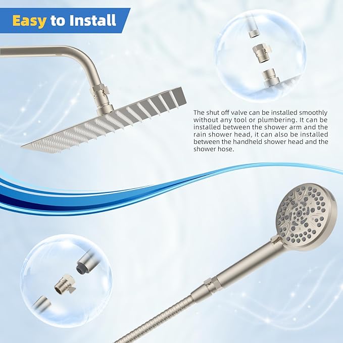 Hibbent All Metal 1 Pack Shower Head Flow Control Valve, G1/2 Brass Shut-off Valve with Metal Handle Lever, Shut OFF Water Flow Control Regulator for Handheld Shower, or Bidet Sprayer, Brushed Nickel