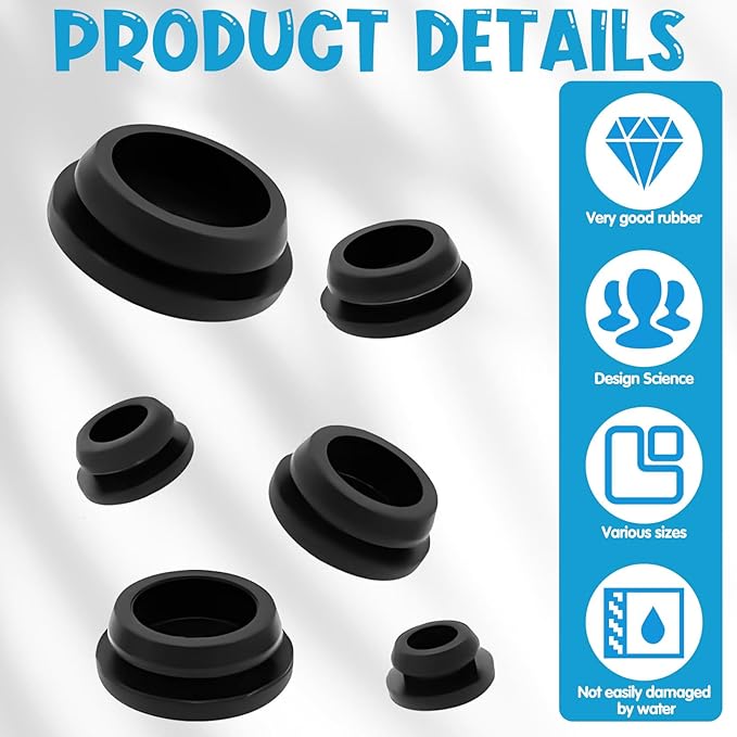 62Pcs Rubber Plug, Various Sizes of Round Hole Silicone Tool, Rubber Plugs for Round Holes, Silicone Hole Plugs Suitable for Car Wiring Furniture Black