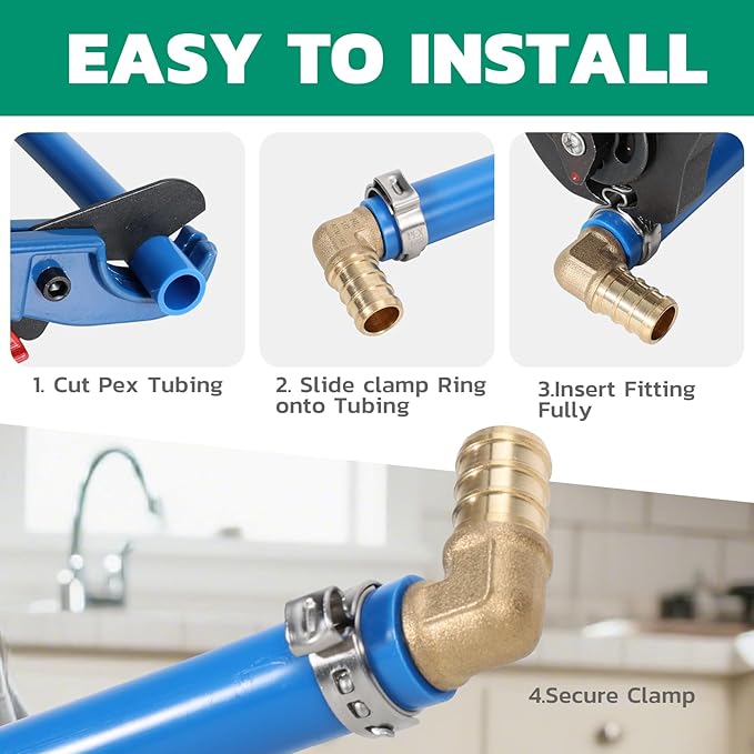PEX Fittings 1/2 Inch, 12PCS Coupling Lead-Free Brass Connectors for PEX B Pipe, NSF UPC Certified, ASTM F1807, Compatible with Crimp/Clamp Rings (Hot/Cold Water, Hydronic Heating)