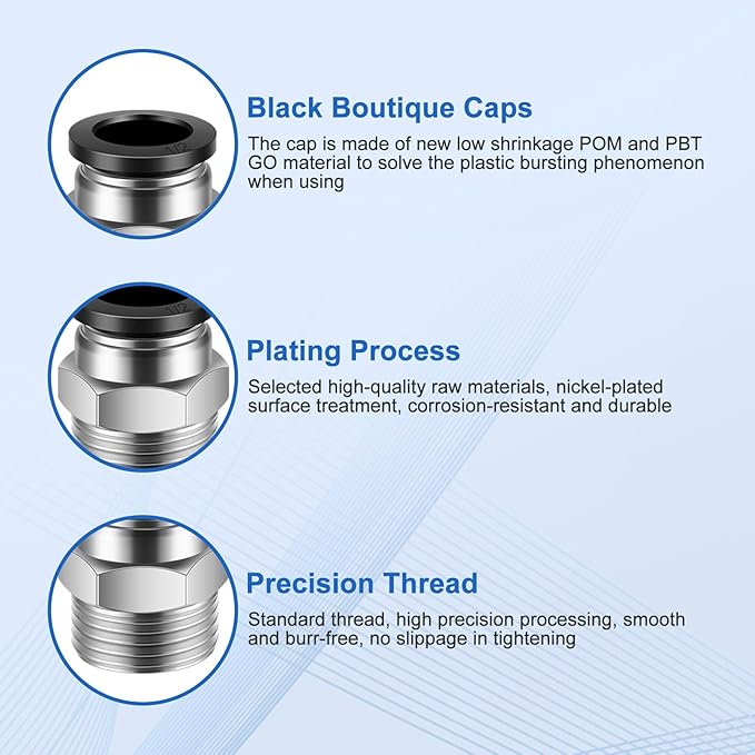 10 Pcs Push-to-Connect Fittings 1/2 Inch Tube OD x 1/2 Inch NPT Thread Pneumatic Male Straight Quick Connect Air line fittings