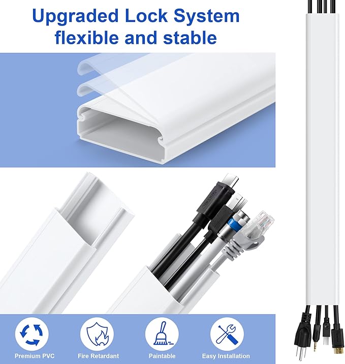 ZhiYo 34in TV Cord Hider for Wall Mounted TV, Large Cord Cover Wall, PVC Cable Management Raceway Kit, Wire Hider for Wall, White Wire Concealer 2 xL17in, W2in xH0.7in