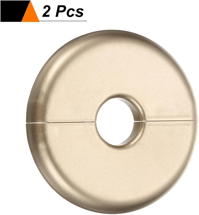 HARFINGTON 2pcs Wall Split Flange 17mm/0.7" Self-Adhesive Plumbing Cover Plates ABS Plastic Round Escutcheon Plate Buckle Design for Water Pipe Bathroom Kitchen Decoration, Gold Tone