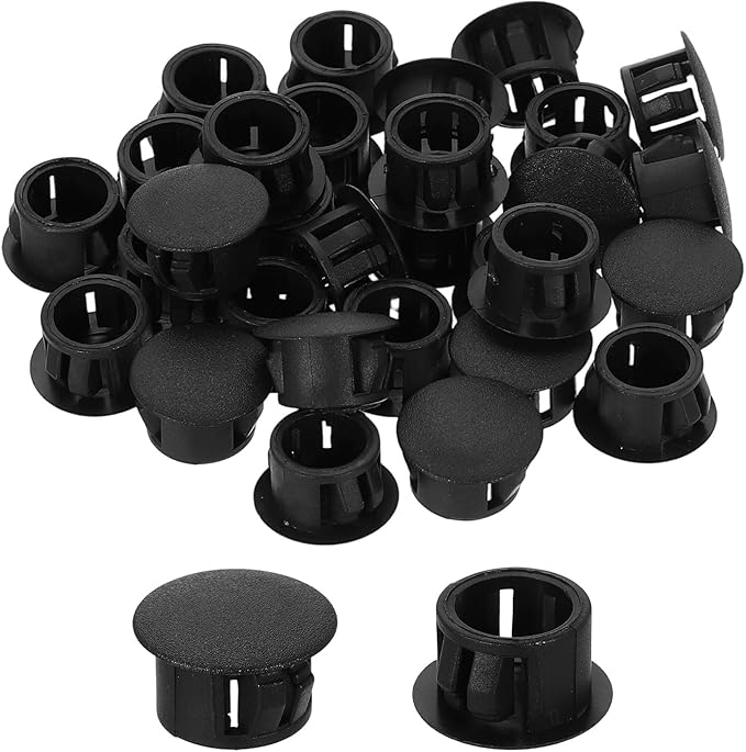 uxcell 50Pcs Plastic Hole Plugs, 13mm(1/2") Flush Type Panel Plugs, Round Snap Knockout Locking Plugs for Furniture Insert End Caps Panels, Black