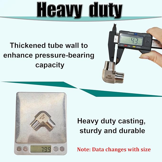 2pcs 90 Degree Street Elbow, 304 Stainless Steel Forged Barstock Street Elbow Adapter, Heavy Duty 1/4" NPT Male x 1/4" NPT Male Pipe Fitting Connector, 5800PSI (1/4" MNPT x 1/4" MNPT)