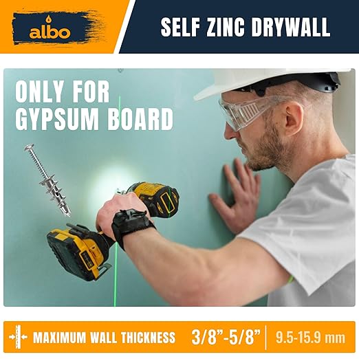 ALBO #6 Zinc Self-Drilling Drywall Anchors, 100PC Set – Includes 50 Heavy Duty Sheetrock Anchors & 50#6 x 1-1/4'' Screws – 75LB Capacity for Hanging and Mounting