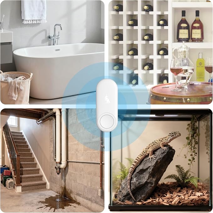 Kangaroo Water Leak Detector+Climate Sensor,Hygrometer Thermometer with App Notifications,Wireless 2.4G WiFi,Humidity Temperature Alarm,for Home, Basement, Kitchen,Washroom,Bedroom