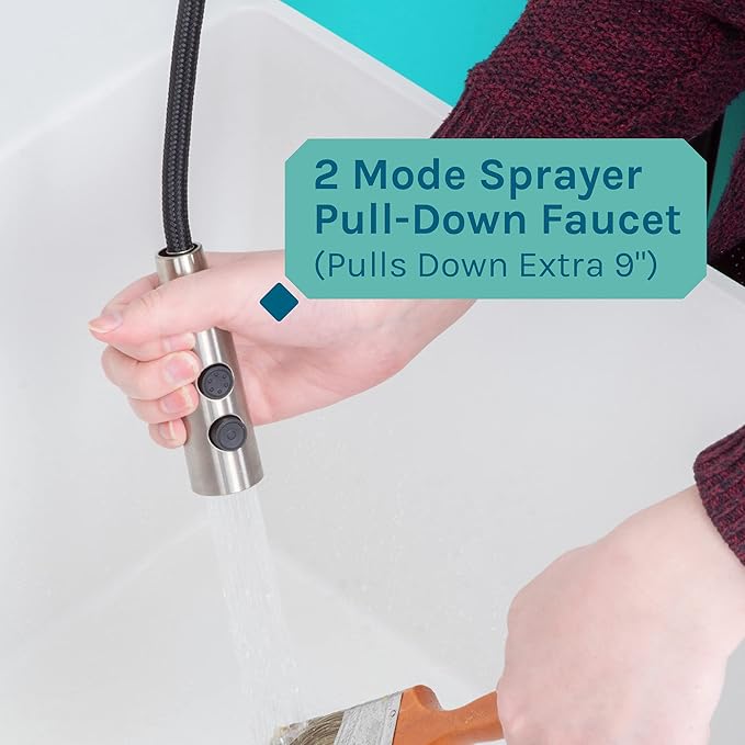 Utility Sink Extra-Deep Laundry Tub in White with High-Arc Stainless Steel Coil Pull-Down Sprayer Faucet, Integrated Supply Lines, P-Trap Kit, Heavy Duty Floor Mounted Freestanding Wash Station