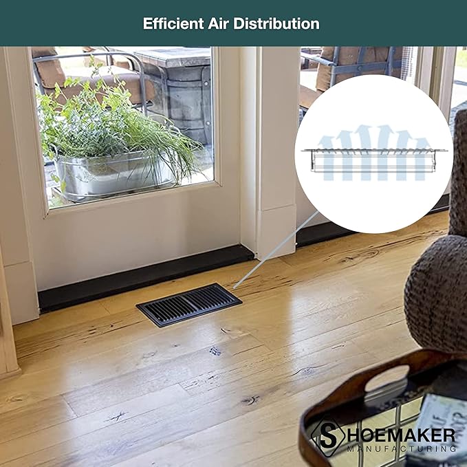 Shoemaker 6x12 Floor Register – Black Heavy Duty Metal Floor Vent Cover for Home Floors - Premium Forced Air Vent Covers