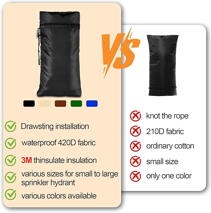 XXL Outdoor Faucet Covers for Winter, 3M Thinsulate Sprinkler Freeze Protector, 25”H x 13”W for Garden Lawn Faucets and Yard Hydrant, Waterproof Insulated Spigot Cover, Reusable Faucet Sock
