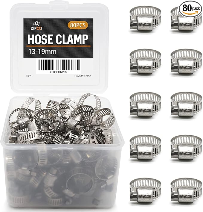 Hose Clamp, 80 Pack Stainless Steel Hose Clamps Worm Gear Fuel Line Pipe Clamps, 13-19mm (1/2-3/4 inch)