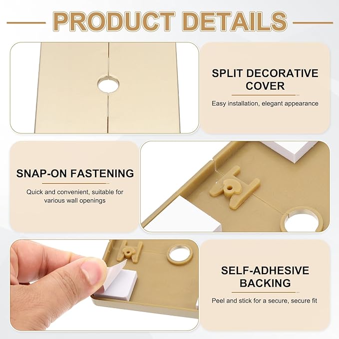 PATIKIL Wall Split Flange 86mm / 3.4" OD, 4 Pcs Square Escutcheon Plate Cover PPR Plumbing Cover Plates with Self-Adhesive Tape for 12mm / 0.5" Dia Water Pipe Faucet, Gold