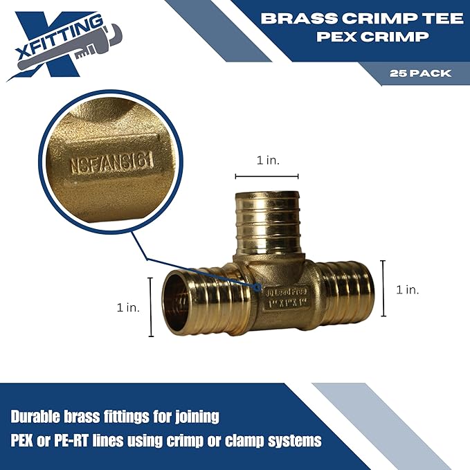 XFITTING 1 inch x 1 inch x 1 inch Pex Tee, Pex B Crimp Version 23-1-3=2X, 2 Pieces
