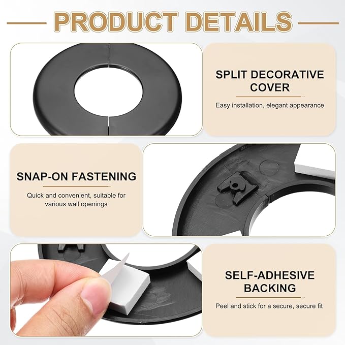PATIKIL Wall Split Flange 115mm / 4.5" OD, 4 Pcs Round Escutcheon Plate Cover PPR Plumbing Cover Plates with Self-Adhesive Tape for 51mm / 2" Dia Water Pipe Faucet, Black
